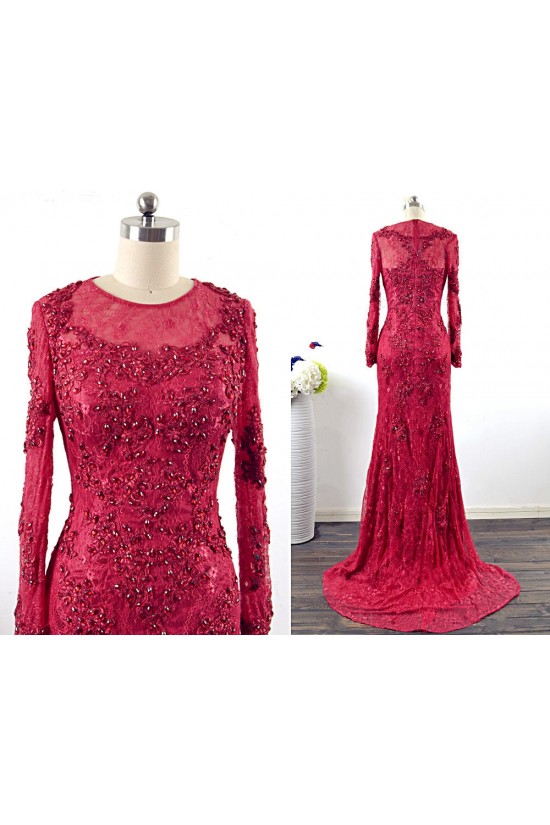Trumpet/Mermaid Long Sleeve Beaded Applique Lace Long Mother of the Bride Dresses M010103 Trumpet/Mermaid Long Sleeve Beaded Applique Lace Long Mother of the Bride Dresses M010103