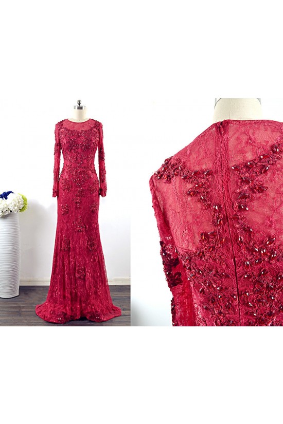 Trumpet/Mermaid Long Sleeve Beaded Applique Lace Long Mother of the Bride Dresses M010103 Trumpet/Mermaid Long Sleeve Beaded Applique Lace Long Mother of the Bride Dresses M010103