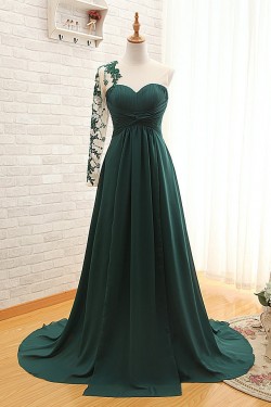 A-Line One Sleeve Long Chiffon Mother of the Bride Dresses M010105