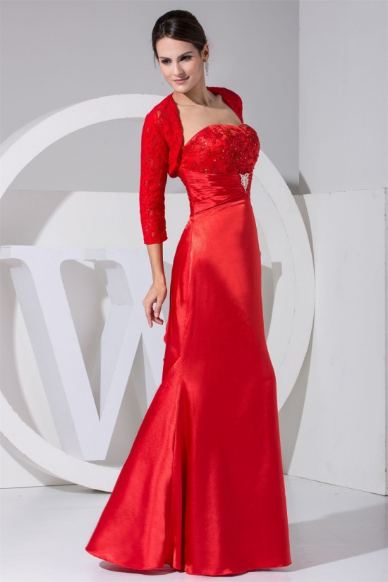 3/4 Sleeve Strapless A-Line Floor-Length Mother of the Bride Dresses with A Lace Jacket 2040001