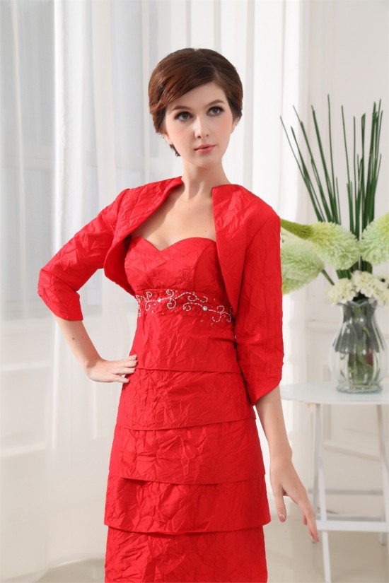 Short/Mini Taffeta Beading Sweetheart 3/4 Sleeve Mother of the Bride Dresses with A Jacket 2040003