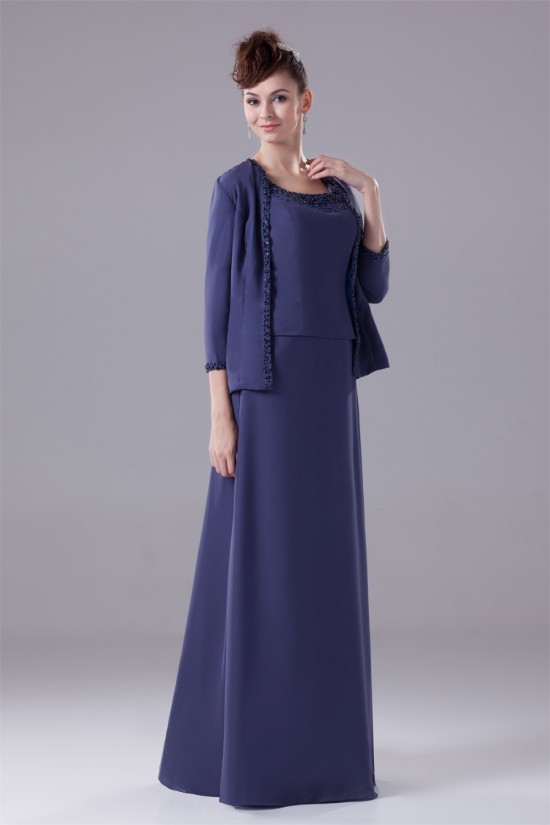 A-Line Square Floor-Length 3/4 Sleeve Beading Mother of the Bride Dresses with A Jacket 2040004