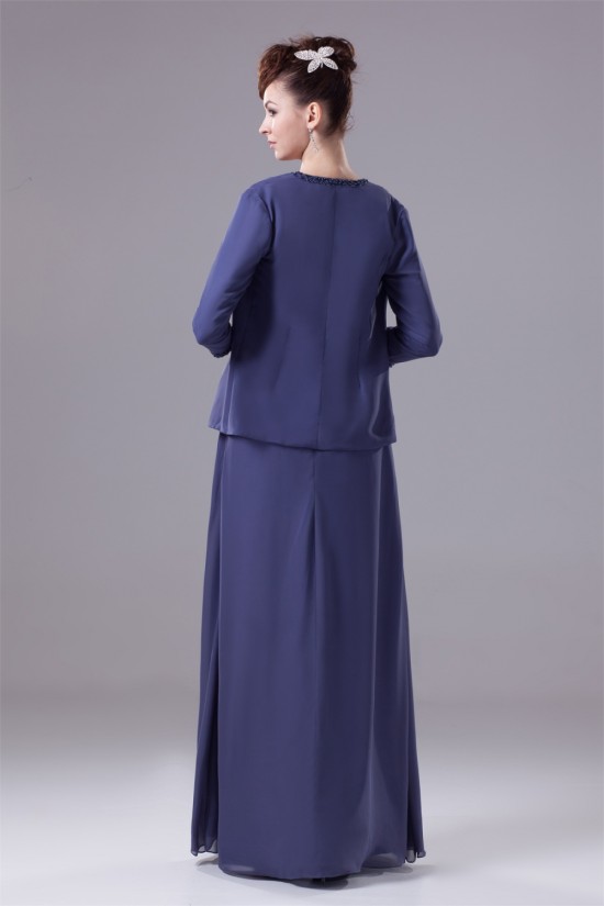A-Line Square Floor-Length 3/4 Sleeve Beading Mother of the Bride Dresses with A Jacket 2040004