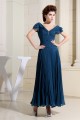 Beading Short Ankle-Length V-Neck Chiffon Silk like Satin Mother of the Bride Dresses 2040017