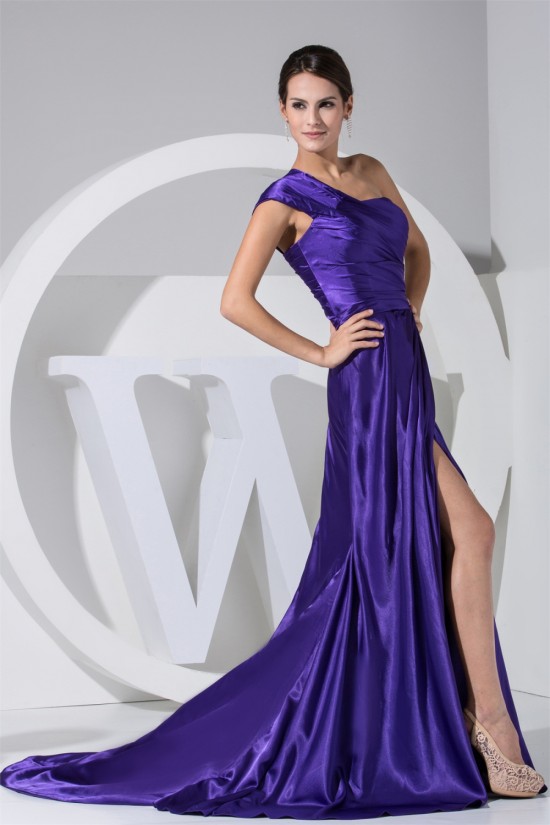 A-Line One-Shoulder Ruffles Brush Sweep Train Mother of the Bride Dresses 2040023