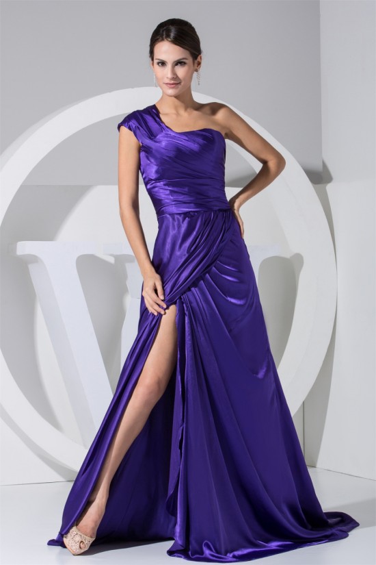 A-Line One-Shoulder Ruffles Brush Sweep Train Mother of the Bride Dresses 2040023
