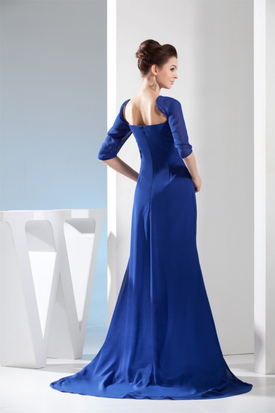 Brush Sweep Train Square Chiffon Long Blue Mother of the Bride Dresses 2040024