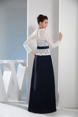 Chiffon Lace Silk like Satin Long Sleeve Sheath/Column Mother of the Bride Dresses 2040028