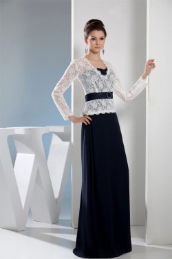 Chiffon Lace Silk like Satin Long Sleeve Sheath/Column Mother of the Bride Dresses 2040028