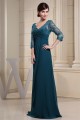A-Line Chiffon V-Neck 3/4 Sleeve Sequins Appliques Brush Sweep Train Mother of the Bride Dresses 2040032