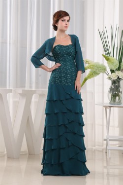 Elegant Floor-Length Soft Sweetheart Beading Mother of the Bride Dresses with A 3/4 Sleeve Jacket 2040040