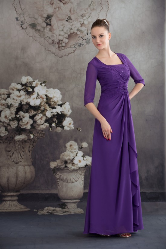 Elegant Half Elbow Length Floor-Length Square Chiffon Long Mother of the Bride Dresses 2040044