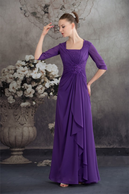 Elegant Half Elbow Length Floor-Length Square Chiffon Long Mother of the Bride Dresses 2040044