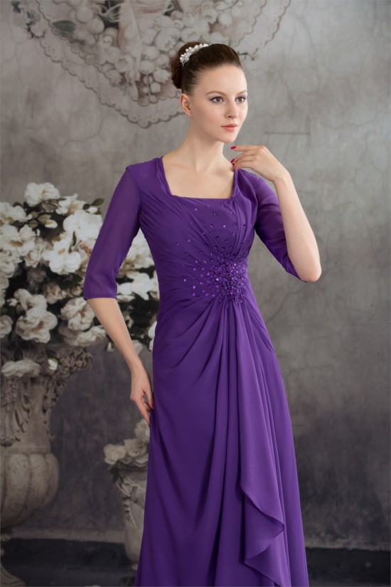 Elegant Half Elbow Length Floor-Length Square Chiffon Long Mother of the Bride Dresses 2040044