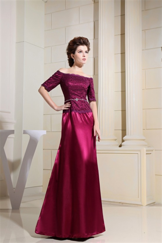 A-Line Half Elbow Length Off-the-Shoulder Mother of the Bride Dresses 2040045