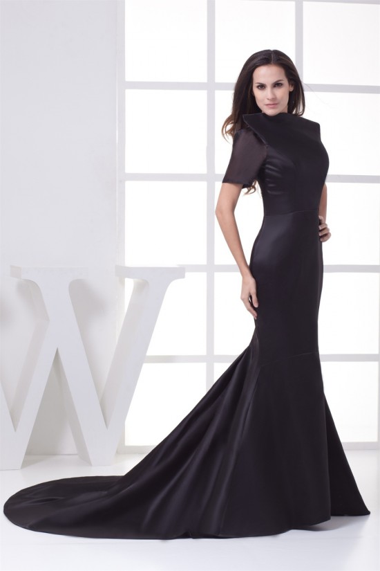 High-Neck Satin Organza Ruched Brush Sweep Train Backless Mother of the Bride Dresses 2040047 High-Neck Satin Organza Ruched Brush Sweep Train Backless Mother of the Bride Dresses 2040047