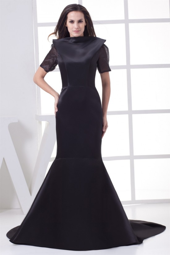 High-Neck Satin Organza Ruched Brush Sweep Train Backless Mother of the Bride Dresses 2040047 High-Neck Satin Organza Ruched Brush Sweep Train Backless Mother of the Bride Dresses 2040047