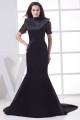 High-Neck Satin Organza Ruched Brush Sweep Train Backless Mother of the Bride Dresses 2040047