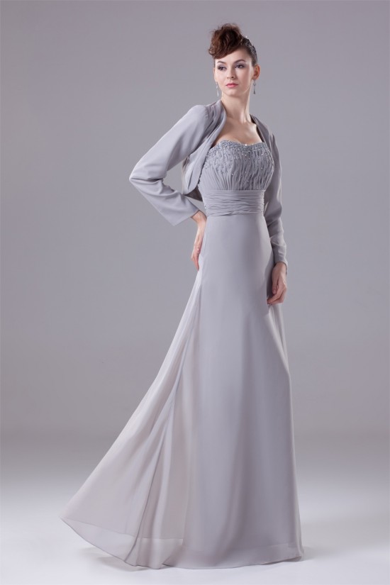 Sheath/Column Long Sleeves Floor-Length Chiffon Mother of the Bride Dresses with A Jacket 2040052
