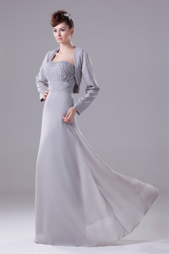 Sheath/Column Long Sleeves Floor-Length Chiffon Mother of the Bride Dresses with A Jacket 2040052