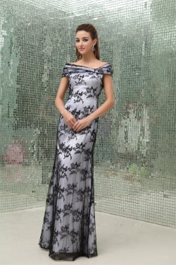 Off-the-Shoulder Sleeveless Lace Silk like Satin Mother of the Bride Dresses 2040056