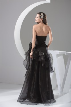 A-Line Sweetheart Handmade Flowers Organza Long Black Mother of the Bride Dresses 2040059