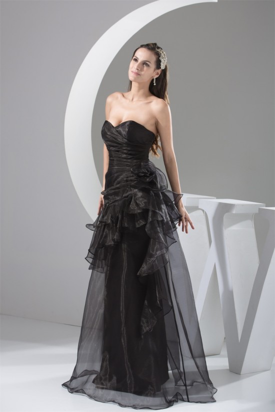 A-Line Sweetheart Handmade Flowers Organza Long Black Mother of the Bride Dresses 2040059