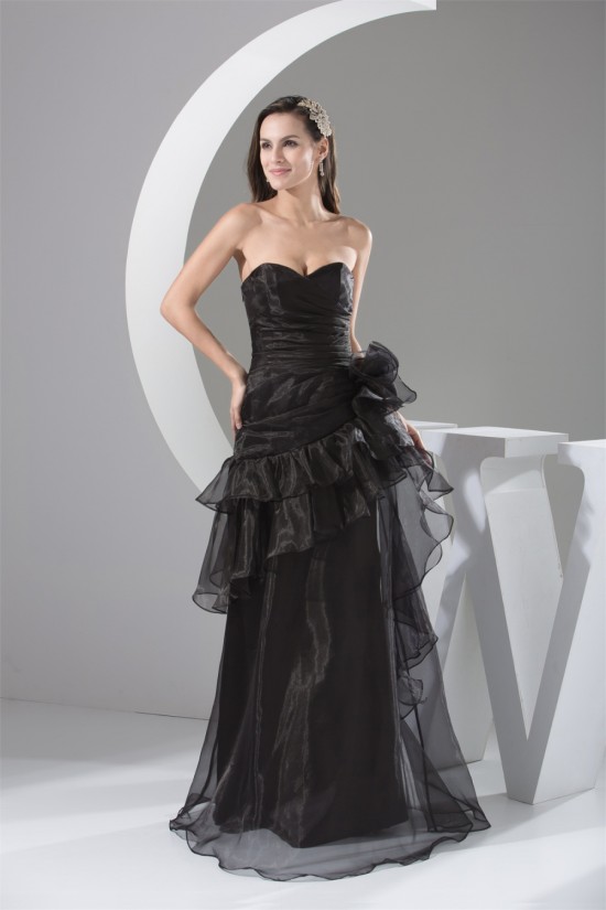 A-Line Sweetheart Handmade Flowers Organza Long Black Mother of the Bride Dresses 2040059