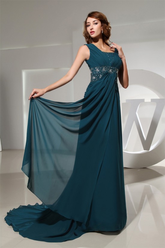 A-Line Puddle Train Capped Sleeves Chiffon Beaded Long Mother of the Bride Dresses 2040060