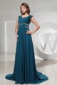 A-Line Puddle Train Capped Sleeves Chiffon Beaded Long Mother of the Bride Dresses 2040060