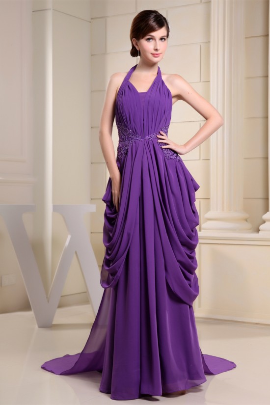 Sheath/Column Halter Puddle Train Chiffon Sleeveless Mother of the Bride Dresses 2040061