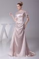 A-Line Short Sleeve Ruched Brush Sweep Train Elastic Woven Satin Mother of the Bride Dresses 2040062