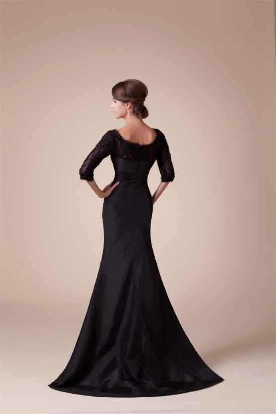 Trumpet/Mermaid Scoop Taffeta Lace 3/4 Length Puddle Train Mother of the Bride Dresses 2040069