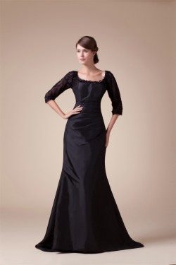 Trumpet/Mermaid Scoop Taffeta Lace 3/4 Length Puddle Train Mother of the Bride Dresses 2040069