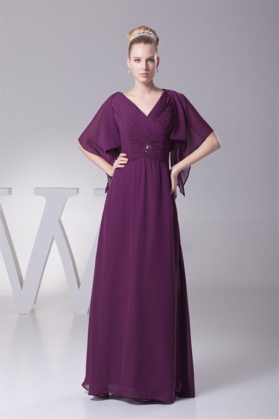 Sheath/Column Pleats Chiffon Silk like Satin Long Mother of the Bride Dresses 2040074