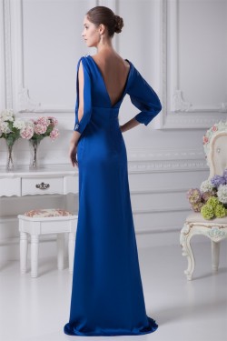 Silk like Satin Satin Chiffon V-Neck 3/4 Sleeve Long Blue Mother of the Bride Dresses 2040085