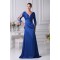 Silk like Satin Satin Chiffon V-Neck 3/4 Sleeve Long Blue Mother of the Bride Dresses 2040085