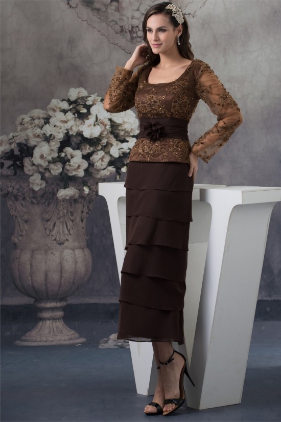 Sheath/Column Square Tea Length Chiffon Lace Mother of the Bride Dresses 2040093 Sheath/Column Square Tea Length Chiffon Lace Mother of the Bride Dresses 2040093