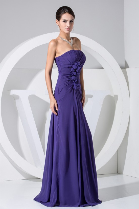 A-Line Strapless Sleeveless Ruffles Chiffon Mother of the Bride Dresses 2040095