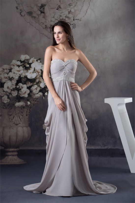 Sheath/Column Sweetheart Chiffon Puddle Train Long Mother of the Bride Dresses with A Jacket 2040096