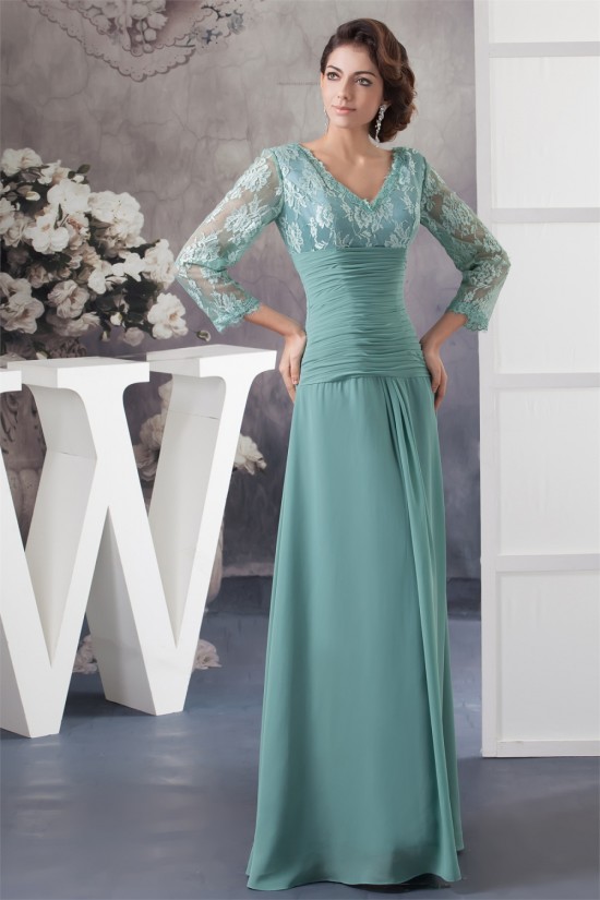 Sheath/Column 3/4 Sleeve Floor-Length Chiffon Lace Mother of the Bride Dresses 2040104 Sheath/Column 3/4 Sleeve Floor-Length Chiffon Lace Mother of the Bride Dresses 2040104