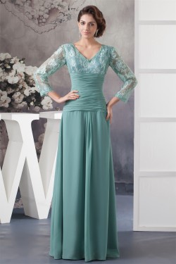 Sheath/Column 3/4 Sleeve Floor-Length Chiffon Lace Mother of the Bride Dresses 2040104