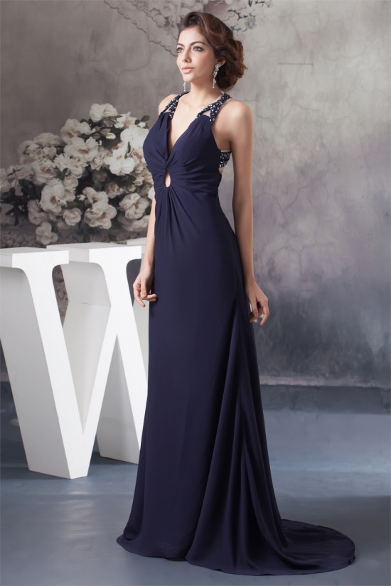 A-Line Sleeveless Beading Chiffon V-Neck Mother of the Bride Dresses 2040107