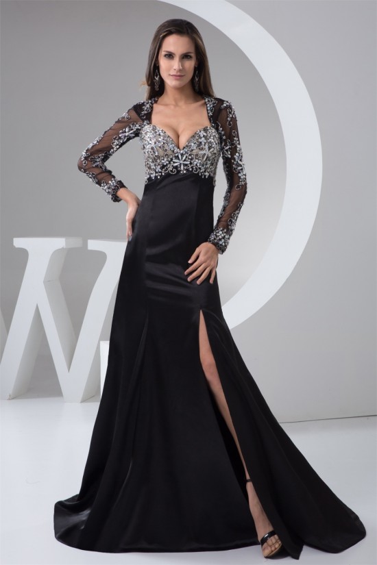 A-Line Beading Elastic Woven Satin Tulle Mother of the Bride Dresses 2040110