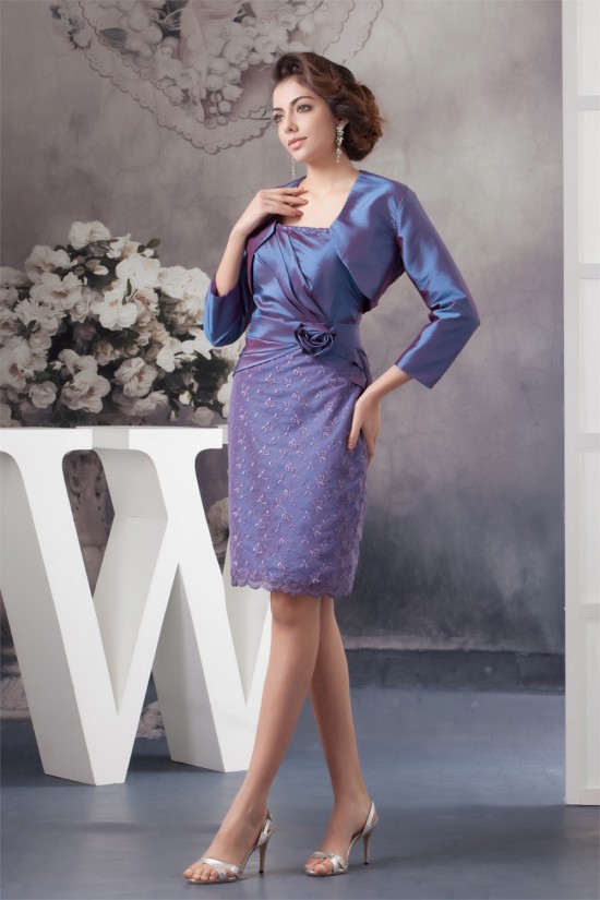 Beading Taffeta Lace Knee-Length Strapless Mother of the Bride Dresses with A 3/4 Sleeve Jacket 2040114 Beading Taffeta Lace Knee-Length Strapless Mother of the Bride Dresses with A 3/4 Sleeve Jacket 2040114