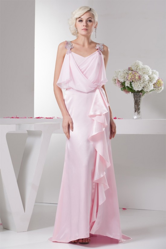 Brush Sweep Train Beading Sheath/Column Long Pink Mother of the Bride Dresses 2040115