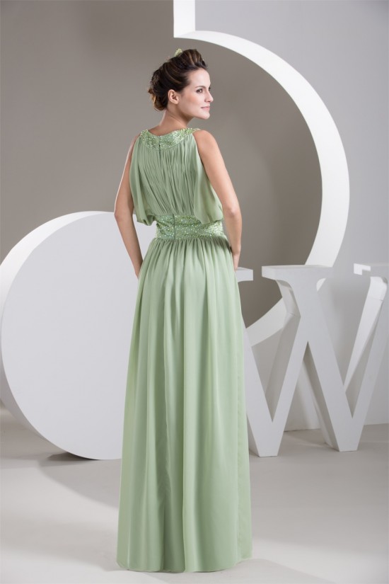 A-Line Chiffon Scoop Floor-Length Draped Mother of the Bride Dresses 2040117