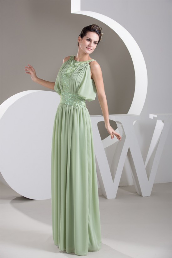 A-Line Chiffon Scoop Floor-Length Draped Mother of the Bride Dresses 2040117