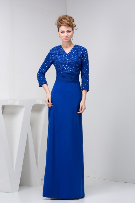 Sheath/Column Chiffon Floor-Length Beading Mother of the Bride Dresses 2040119