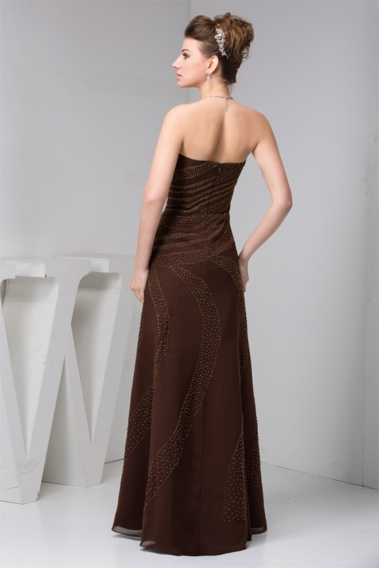 A-Line Strapless Long Chiffon Sleeveless Evening Mother of the Bride Dresses 2040122